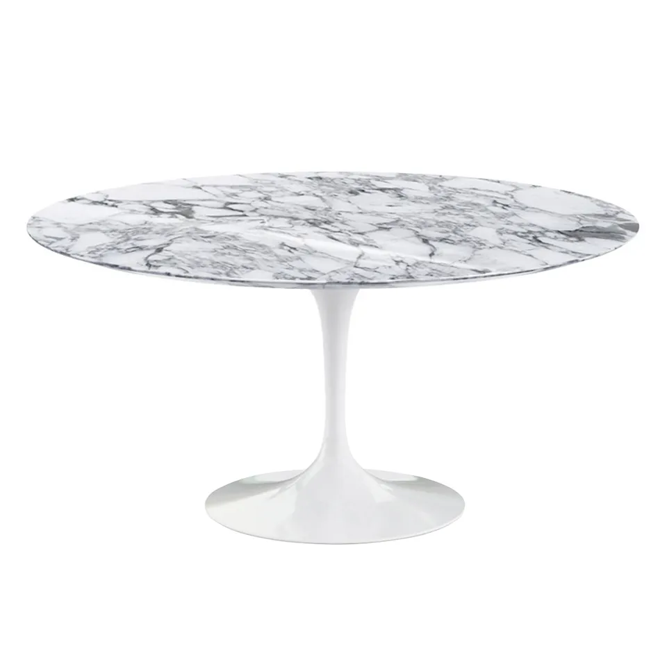 Saarinen Round Table - Dining table, Ø 152 cm, White base, matt white Arabescato marble top