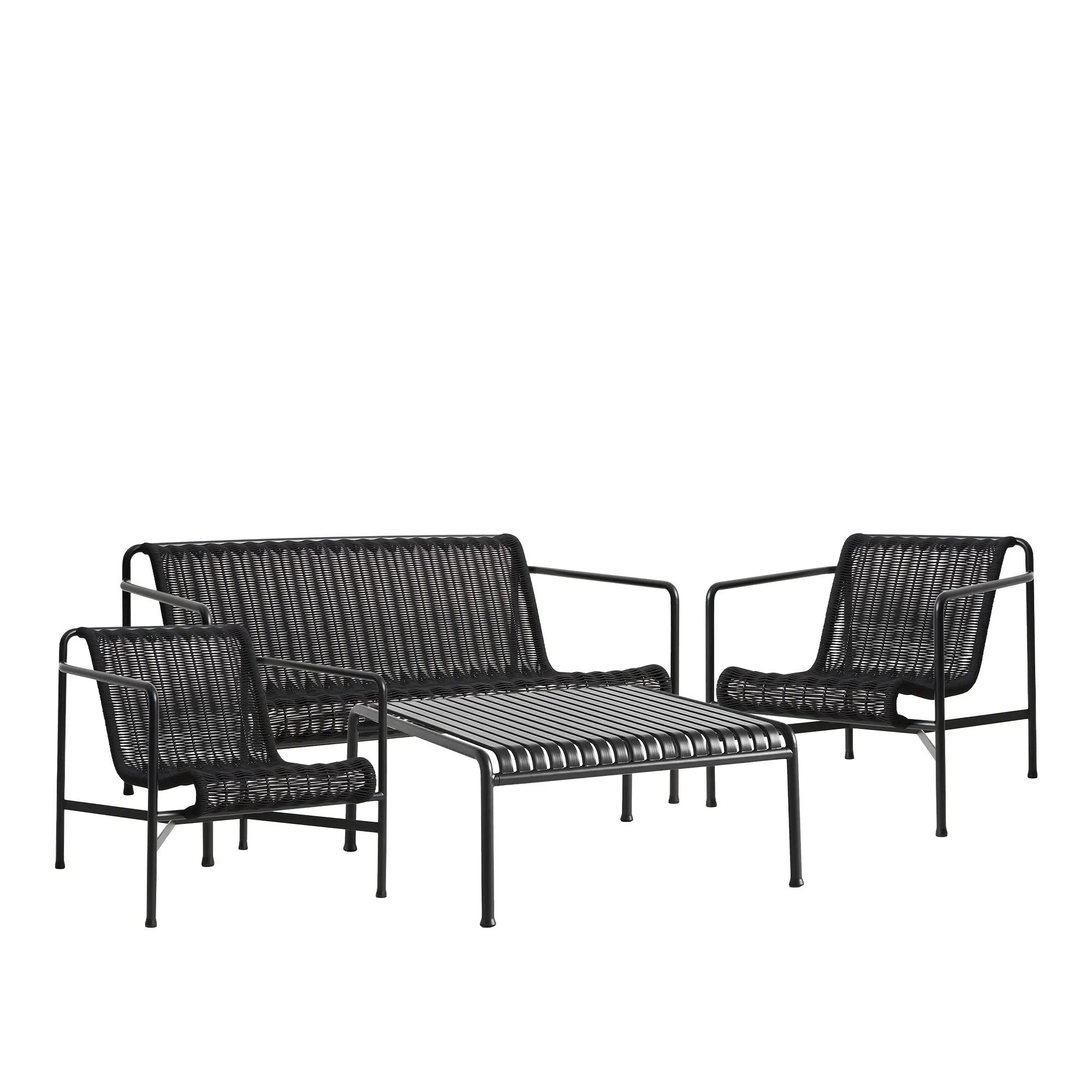 Palissade cord loungegruppe med loungesofa, 2 loungestole & lavt trædgårdsbord - 1