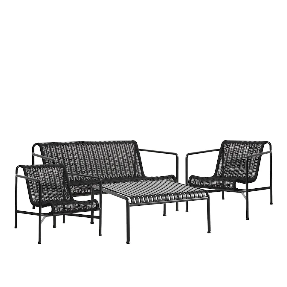 Palissade cord loungegruppe med loungesofa, 2 loungestole & lavt trædgårdsbord