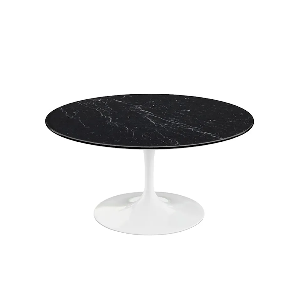 Saarinen Round Table - Coffee table, White frame, glossy black Marquina marble top, H: 38, Ø 91