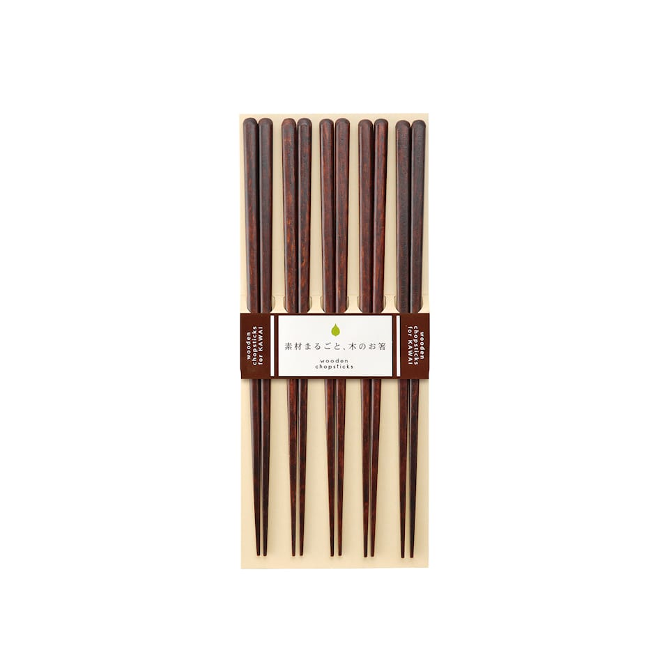 Kawai Plain Wood Chopsticks Brown - Set of 5