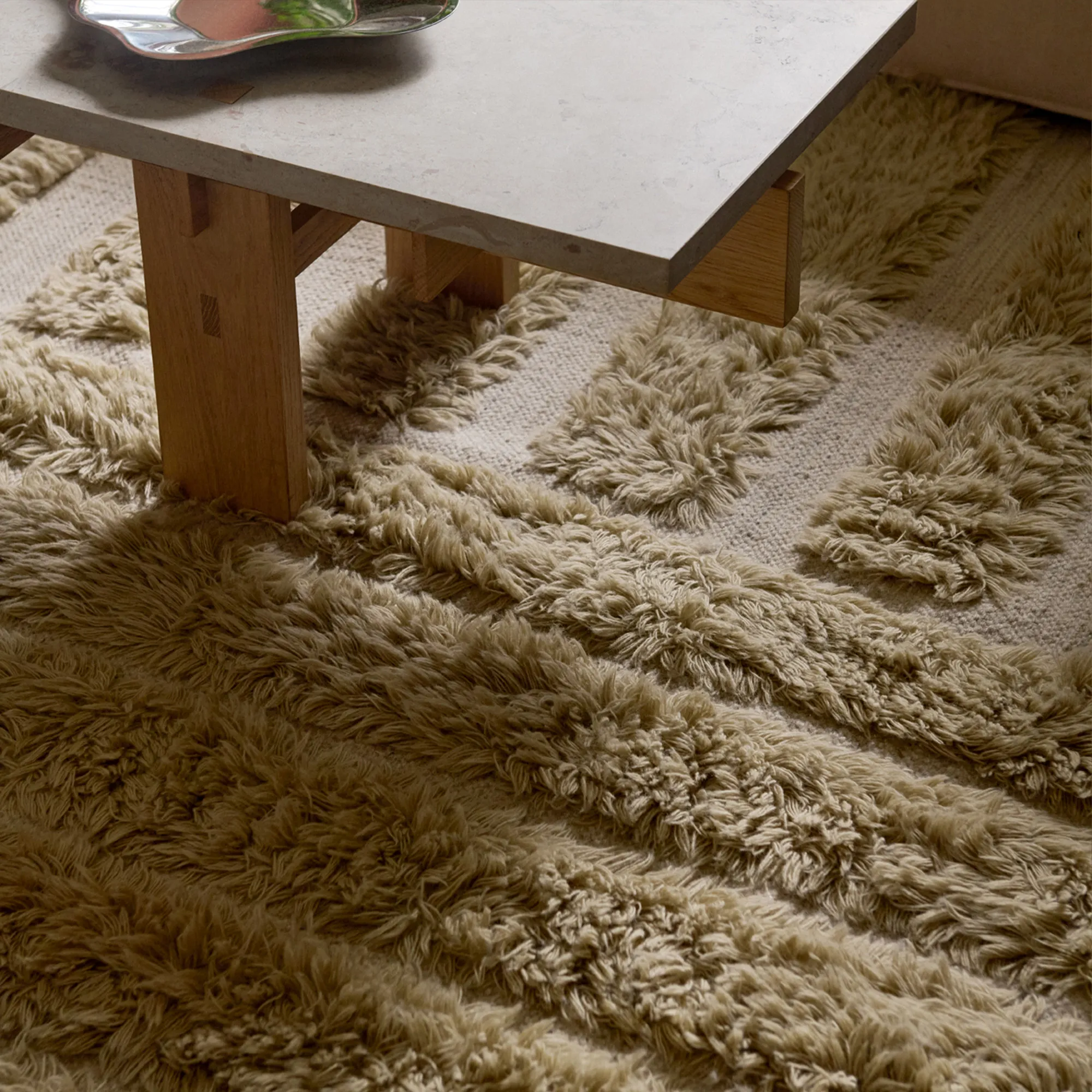 Shaggy Labyrinth Beige Wool Rug - 2