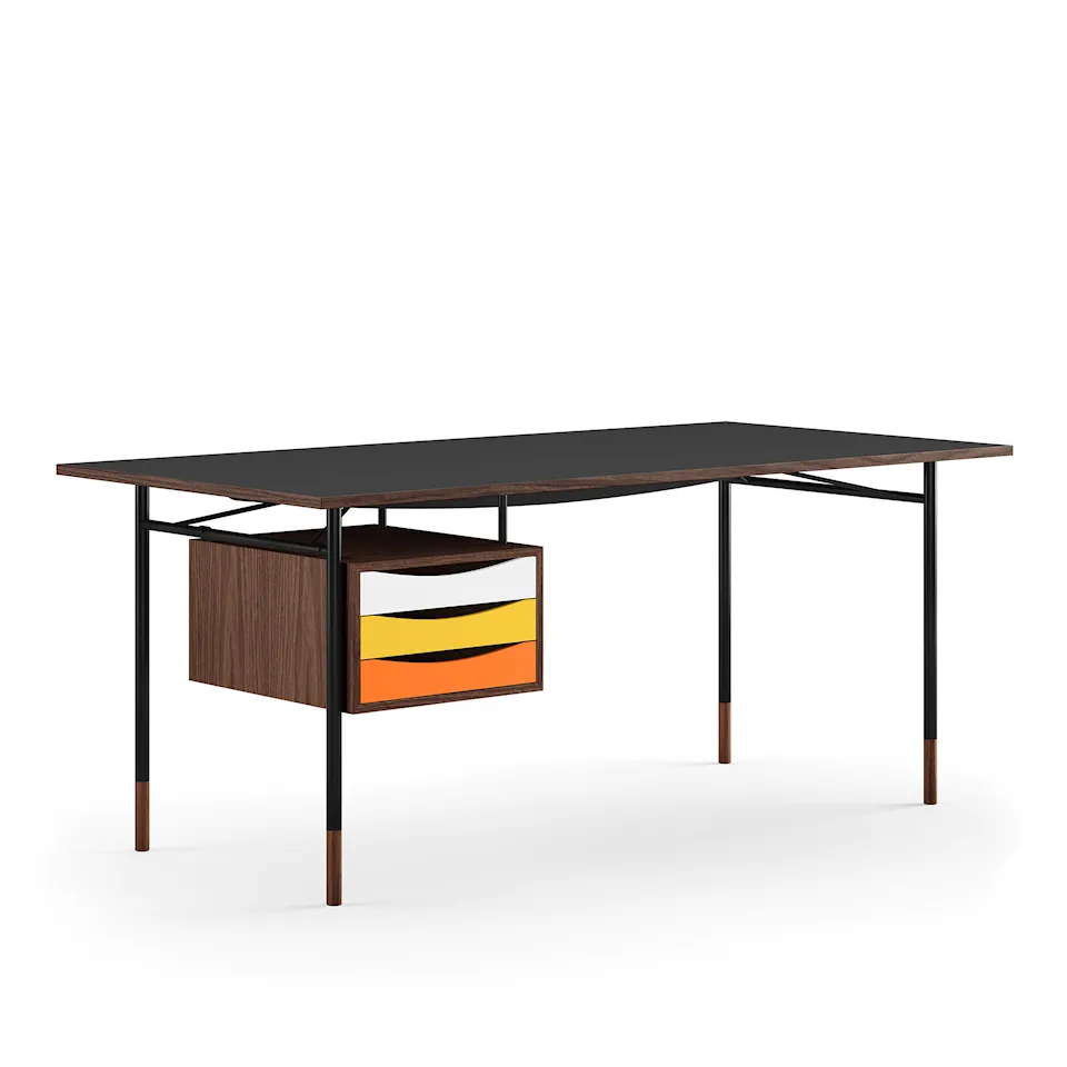 Nyhavn Desk, 170 cm, with Tray Unit, Walnut, Black Steel, Warm