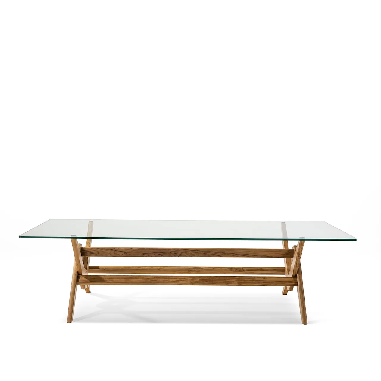 056 Capitol Complex Table 270x130, Natural Teak, Glass Top