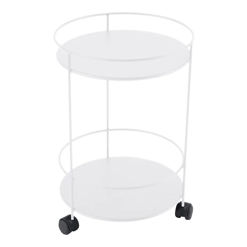 Guinguette Side Wheeled Table With Solid Double Top Cotton White 01