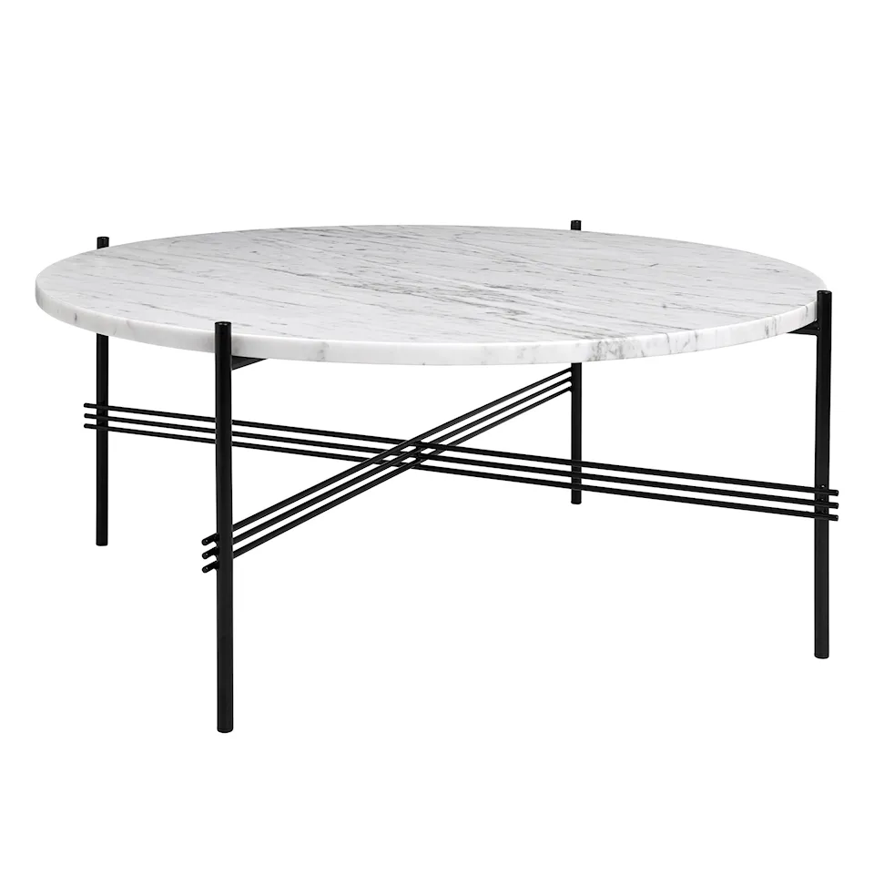 TS Coffee Table Ø 80 H. 35, Top: Bianco Carrara Marble, Base: Black