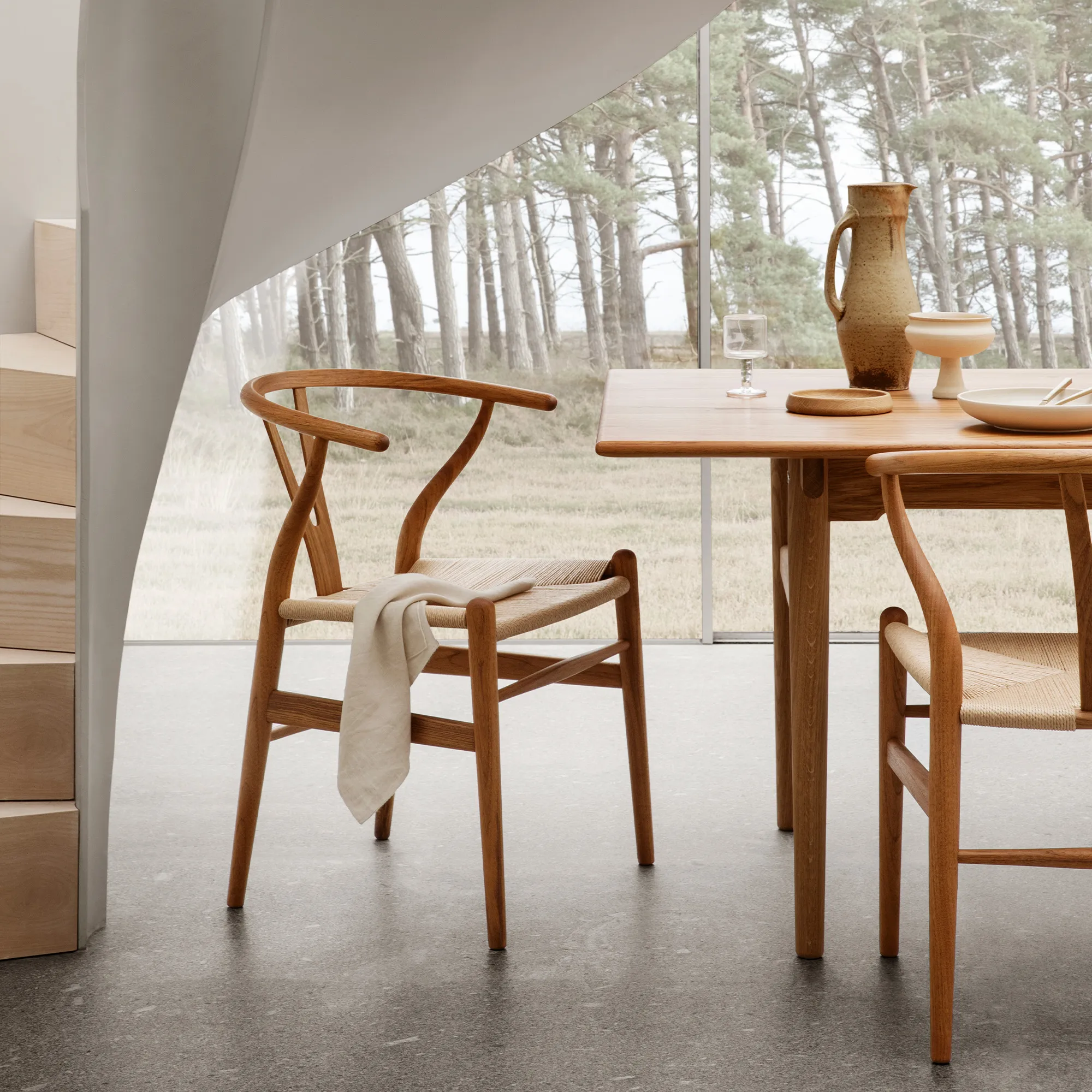 CH24 Y-stol teak/naturflettet papirgarn