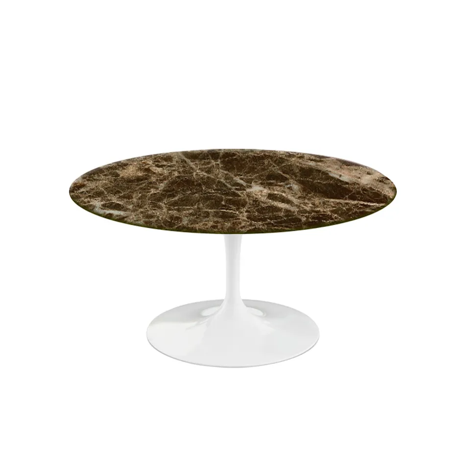 Saarinen Round Table - Coffee table, White frame, glossy brown Emperador marble top, H: 38, Ø 91