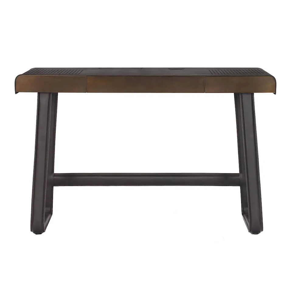 Pegasus Home Desk, Leather-clad base, Polished steel top