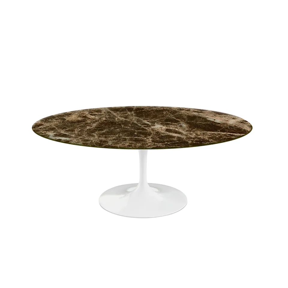 Saarinen Oval Table - Coffee table, White frame, matt brown Emperador marble top