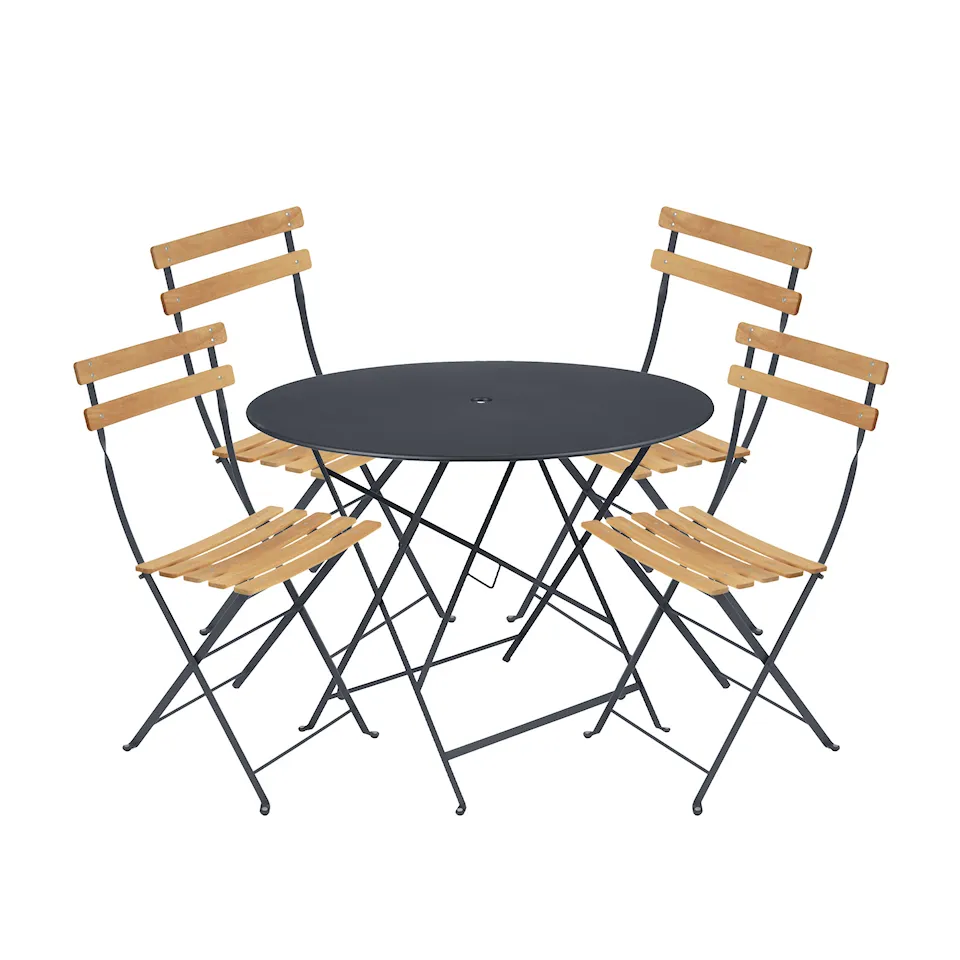 Bistro dining set Ø96cm & 4 wood chairs
