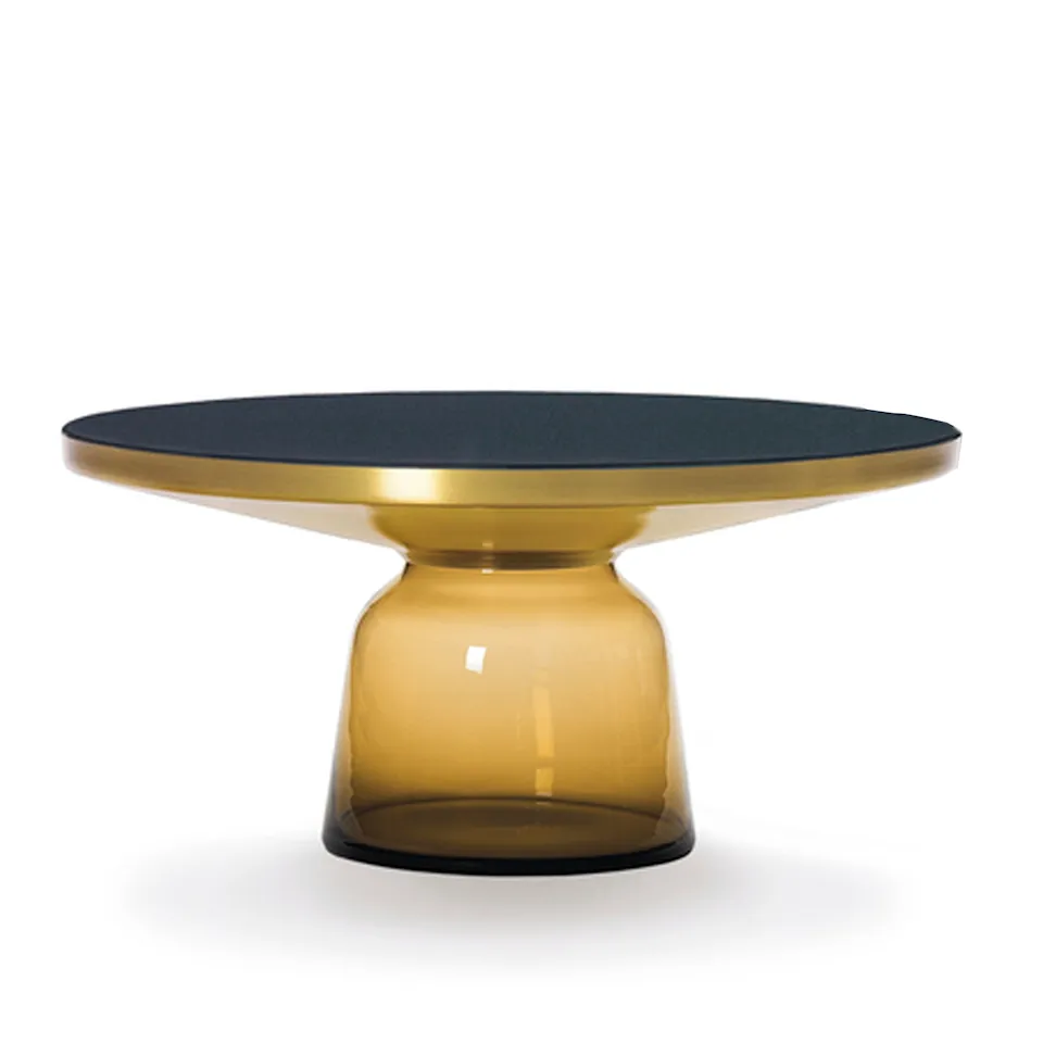 Bell Coffee Table, Top Brass, Laquered Glass Black