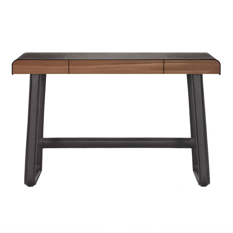 Pegasus Home Desk, Leather-covered base, Solid Walnut top