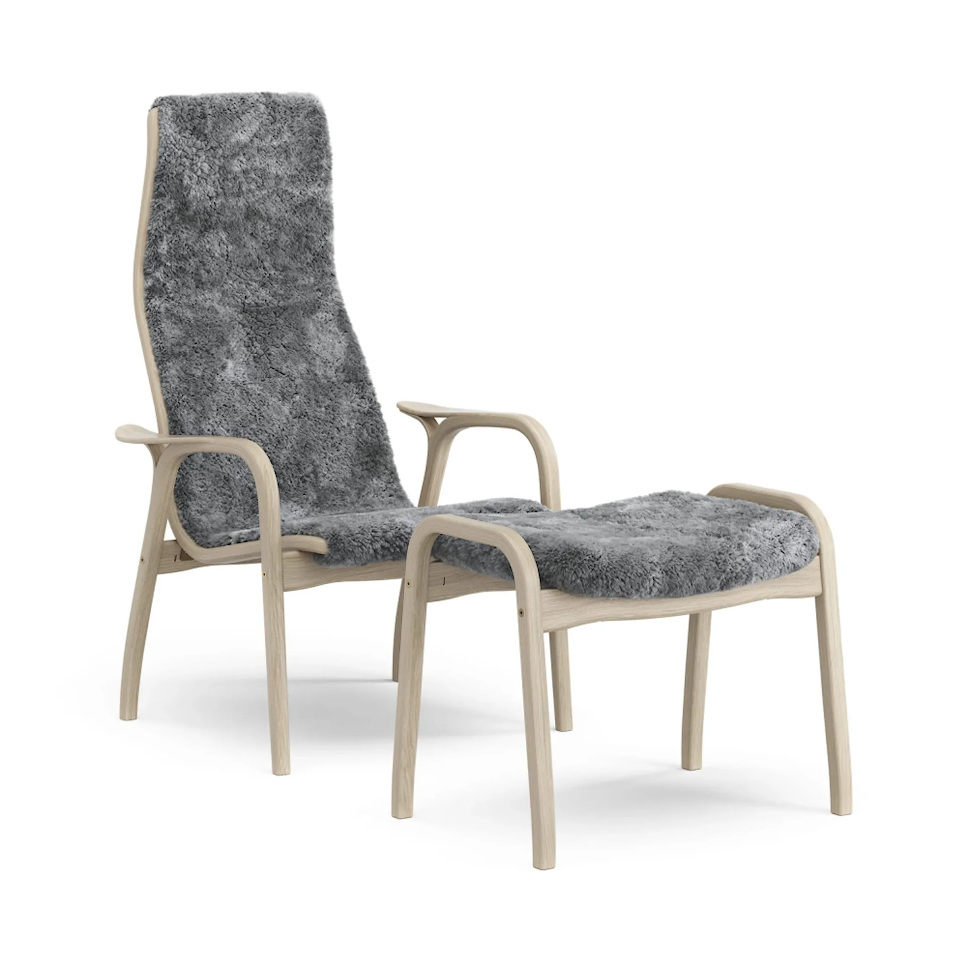 Lamino Armchair & Stool White-pigmented Oak/Scandinavian Grey - Swedese - Yngve Ekström - NO GA