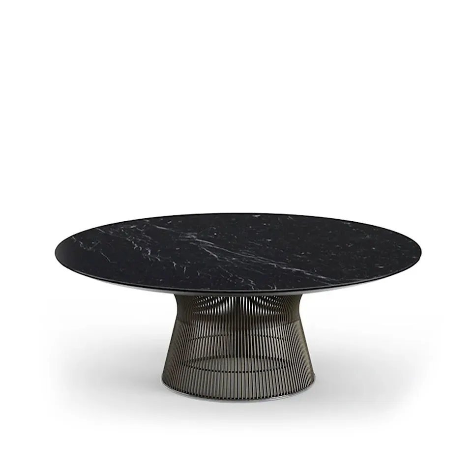 Platner Coffee Table, base in Bronze metallic, Ø 91.5 cm, top in black Marquina marble