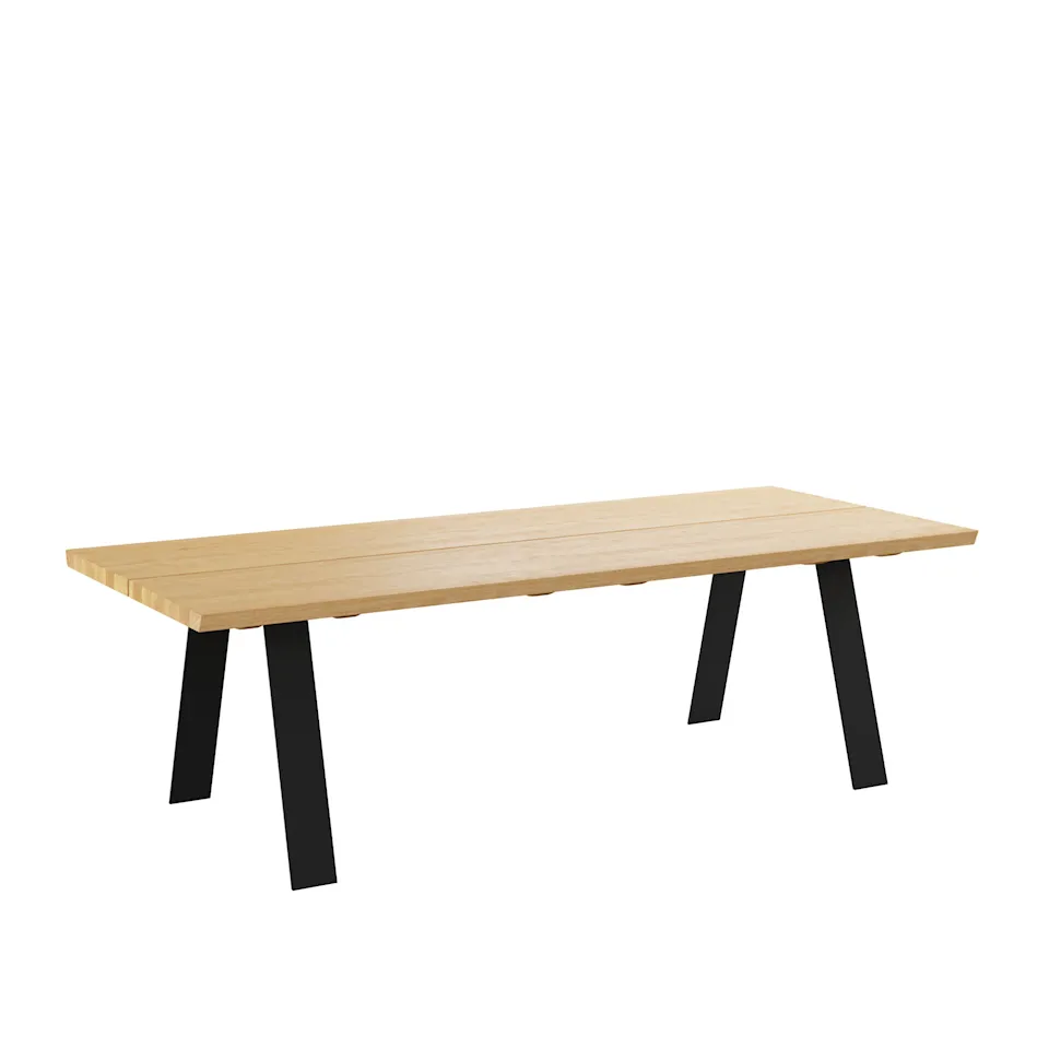 GM 3200 Plank Table, 270 x 100 cm, Tabletop Soaped Oak, Without additional top, Base in black powder coated steel