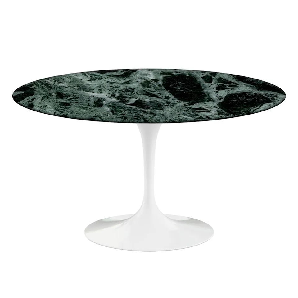 Saarinen Round Table - Dining table, Ø 137 cm, White frame, glossy green Alpi marble top