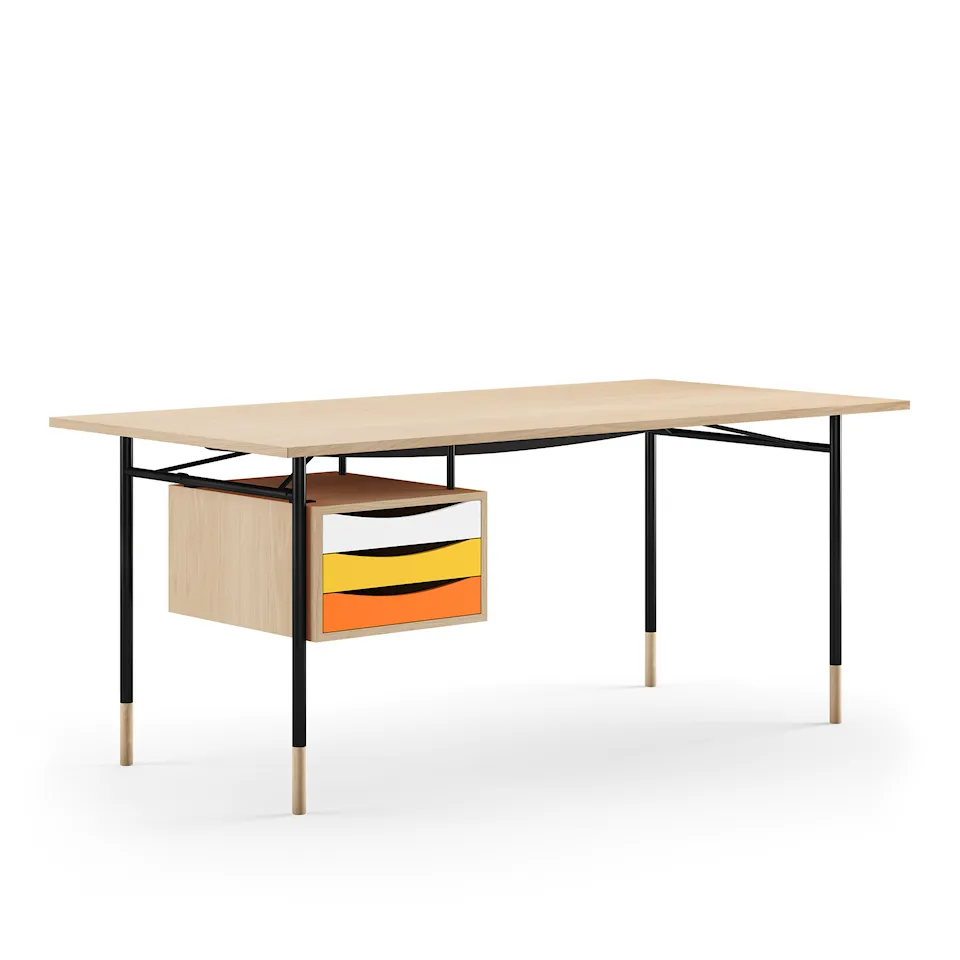 Nyhavn Desk, 170 cm, with Tray Unit, Oak Clear oil, Black Steel, Warm