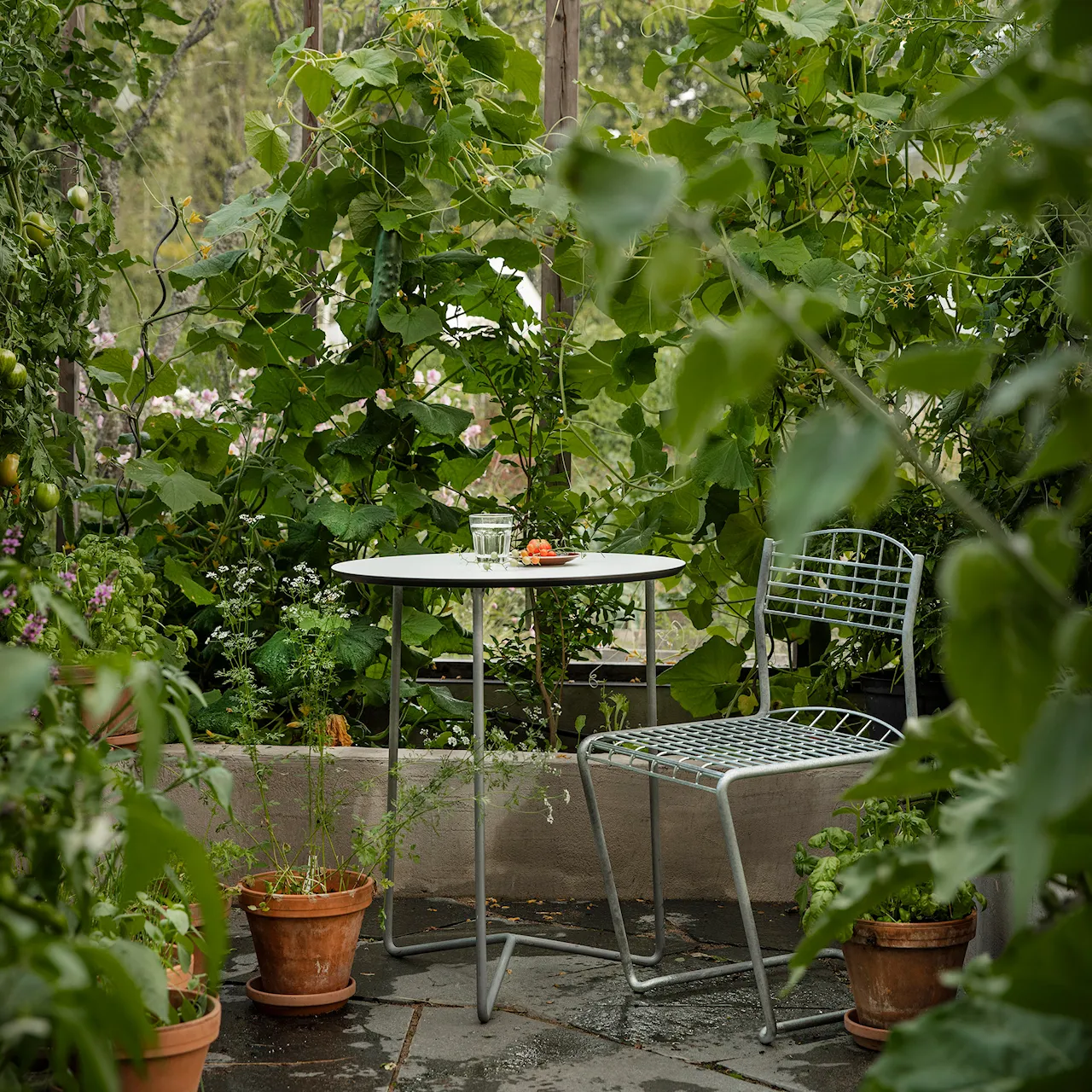 Table 6B Ø60cm galvanized frame white lacquered oak