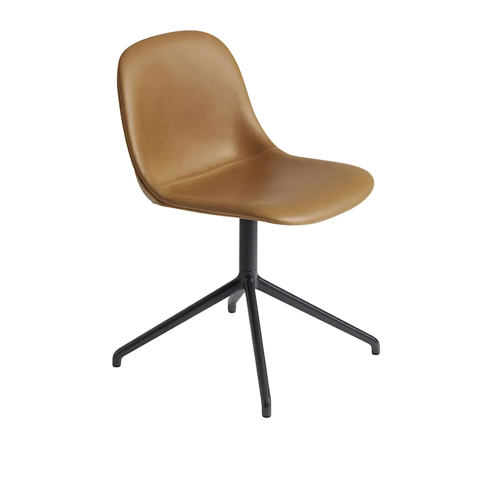 Fiber Side Chair, Swivel w.o. Return, Silk Leather - Cognac/Black