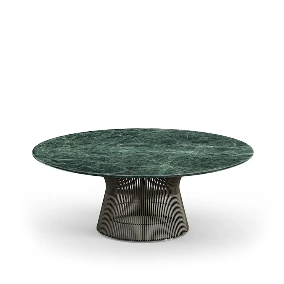 Platner Coffee Table, base in Bronze metallic, Ø 107 cm, top in green Apli marble