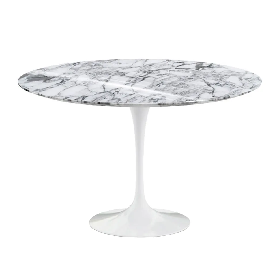 Saarinen Round Table - Dining table, Ø 120 cm, White base, matt white Arabescato marble top