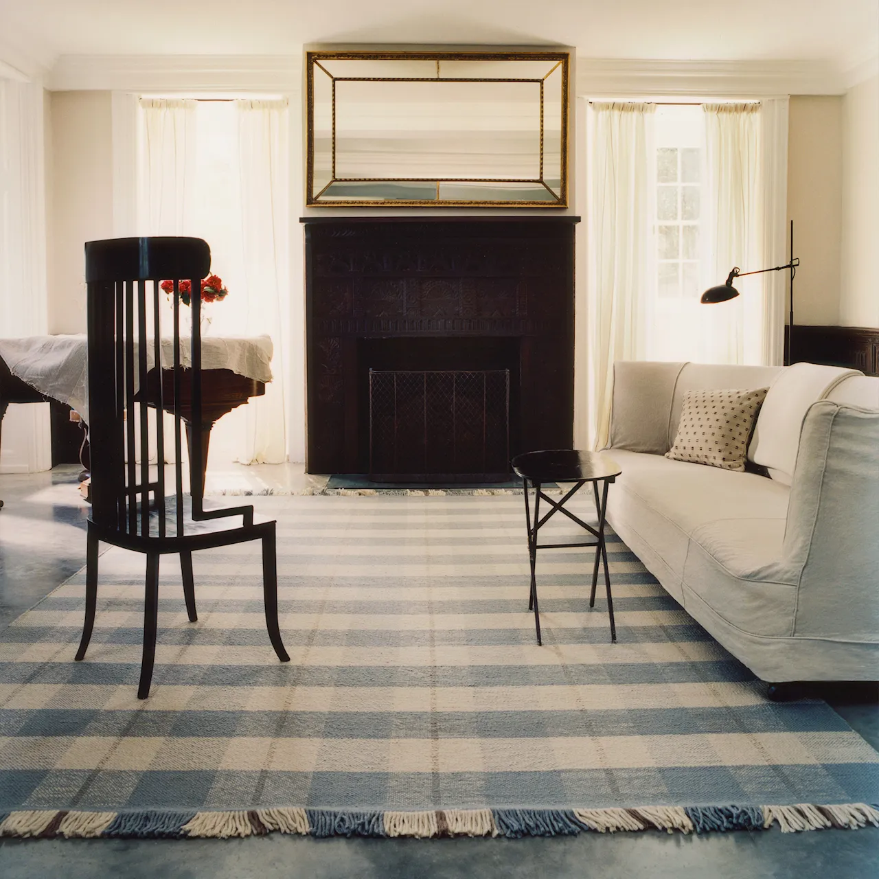 Plaid Blue/Cream Wool Rug