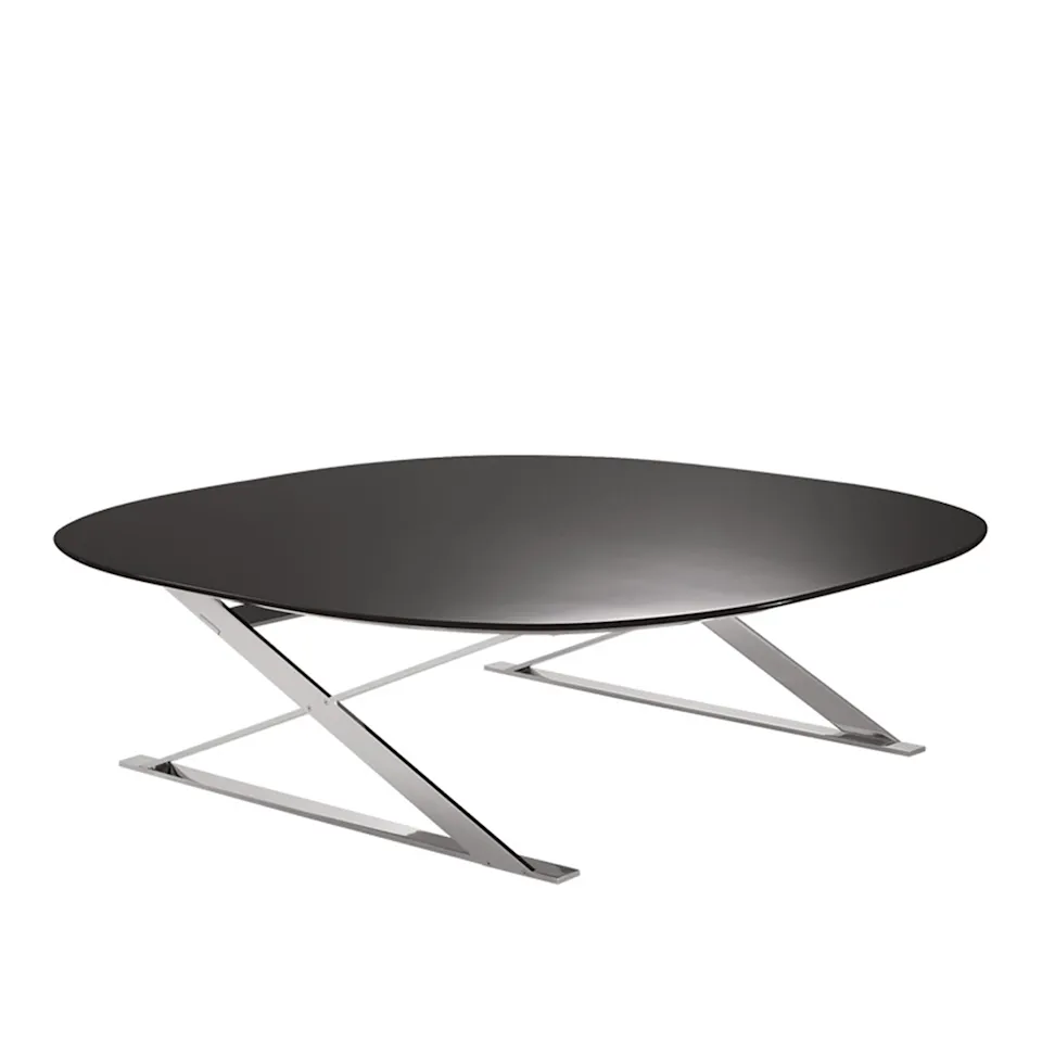 Pathos Square Small Table 135, Bright Chromed, Glossy Anthracite top