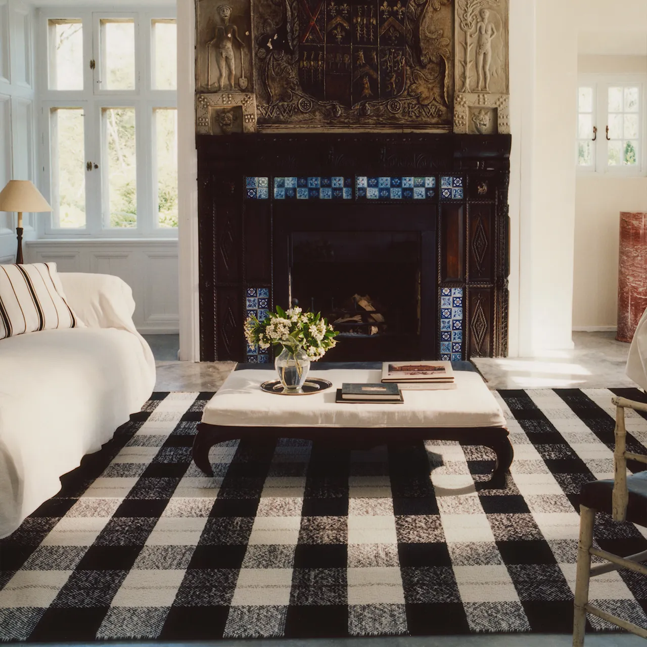 Plaid Black/Cream Wool Rug
