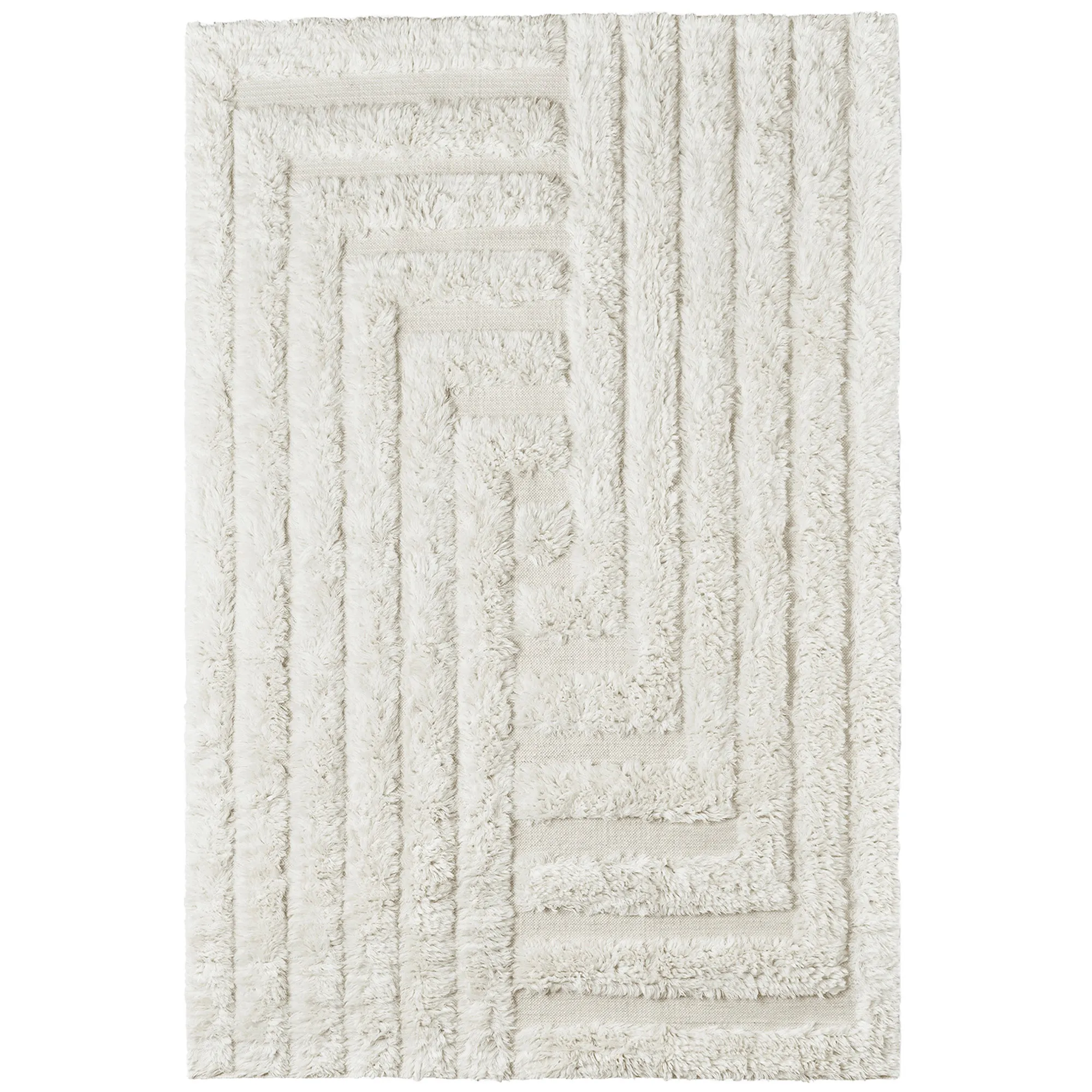 Shaggy Labyrinth White Wool Rug - 1