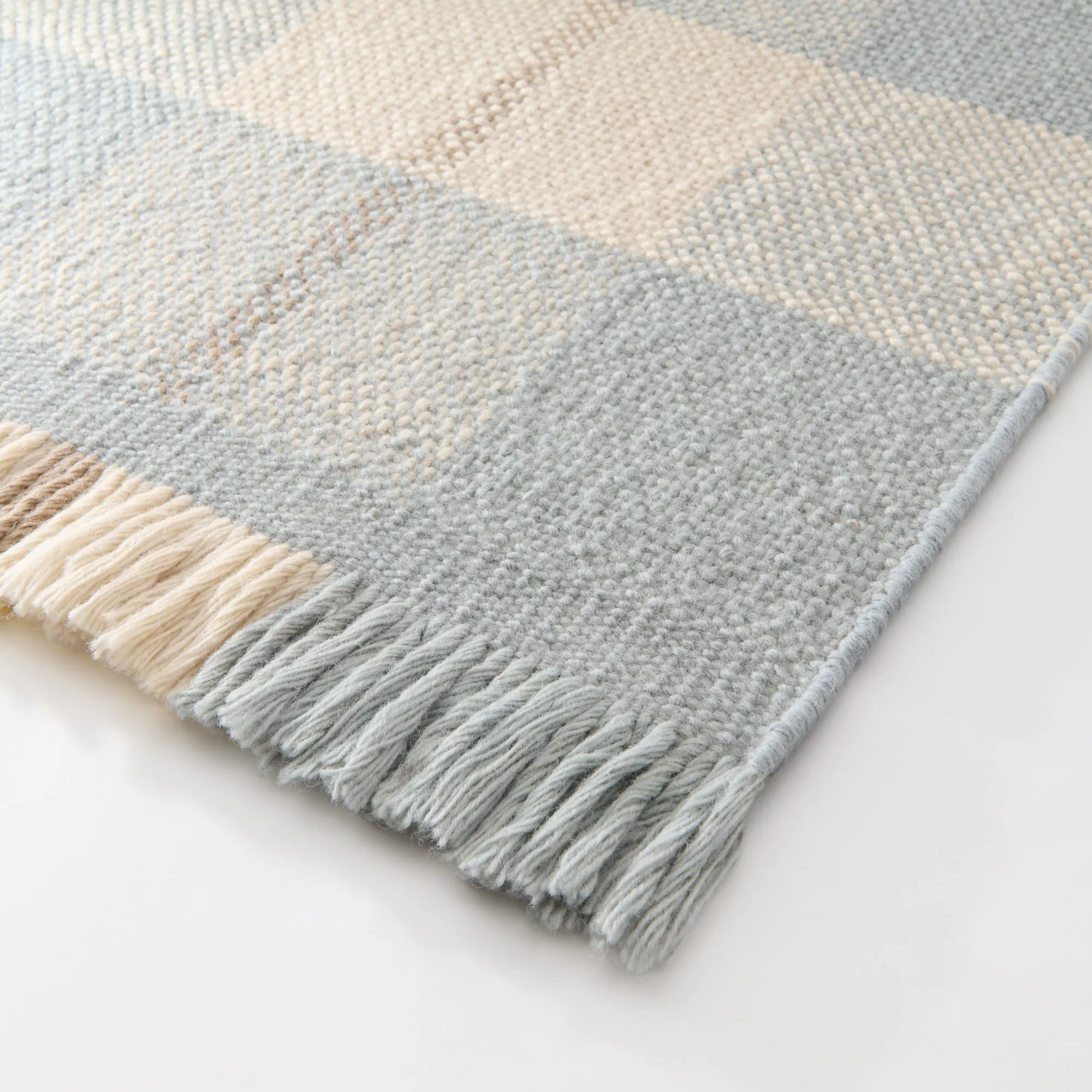 Plaid Blue/Cream Wool Rug - 6