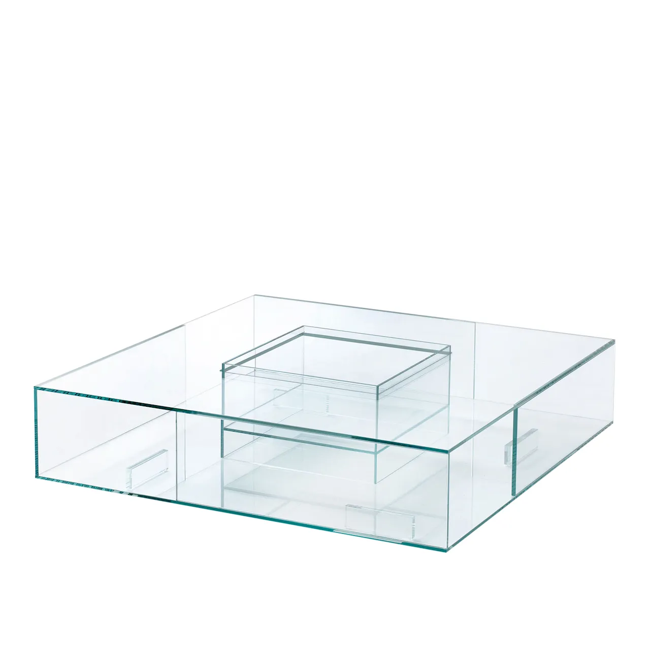 SEA01V Seasons Low table with basin, Tempered and glued transparent extralight glass