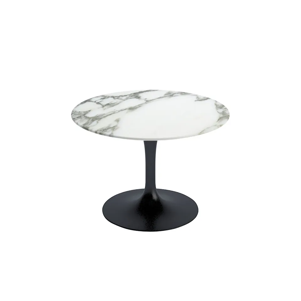 Saarinen Round Table - Coffee table, Black frame, glossy white Arabescato marble top, H: 36, Ø 51