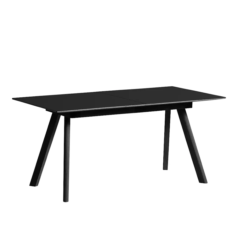 CPH30 2.0 Extendable Table Black Lacquered Oak Frame L160 X W80 X H74  Black Linoleum Tabletop Black Lacquered Edge