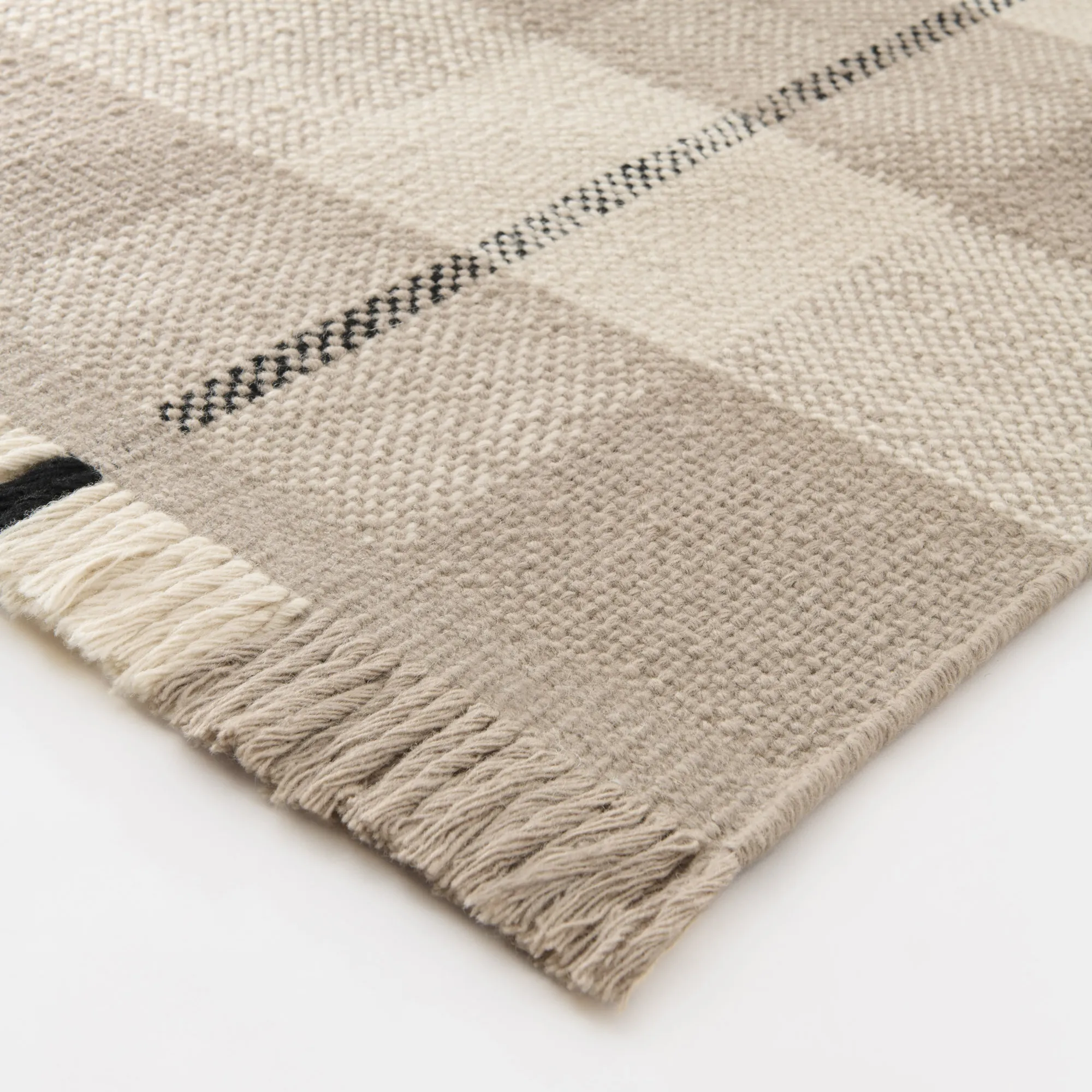 Plaid Sand/Cream Wool Rug - 5