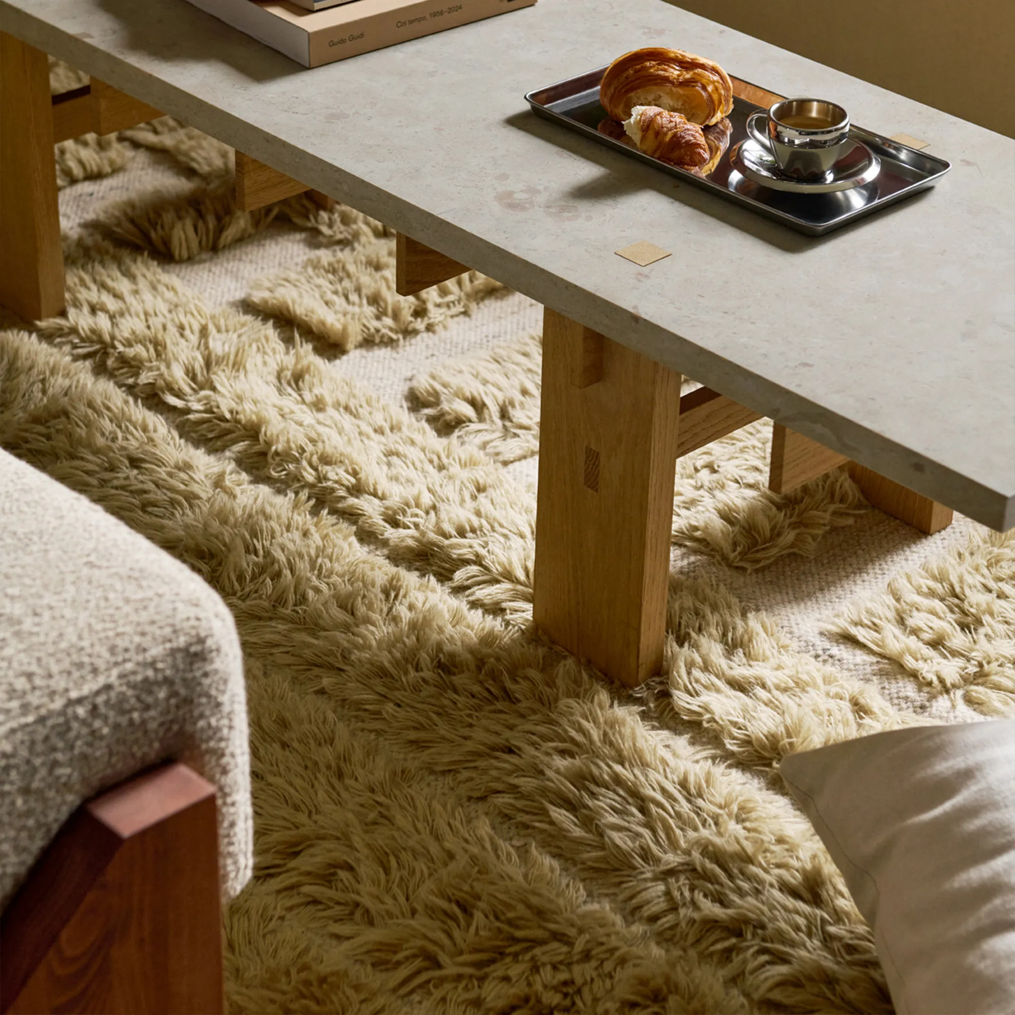 Shaggy Labyrinth Beige Wool Rug - 5