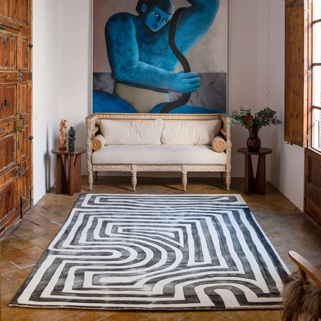 DD Psychedelic Labyrinth Rug Charcoal