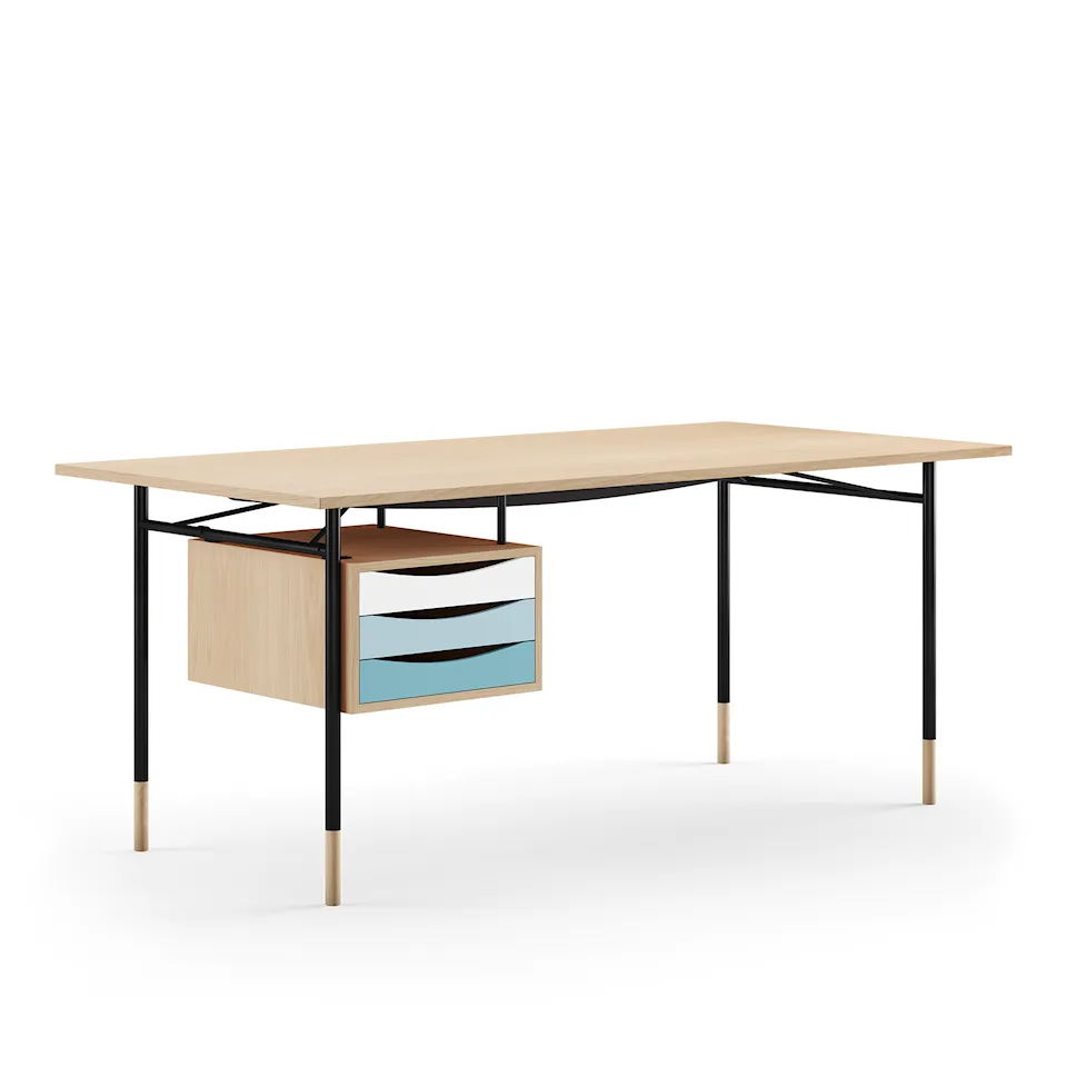 Nyhavn Desk, 170 cm, with Tray Unit, Oak Clear oil, Black Steel, Cold