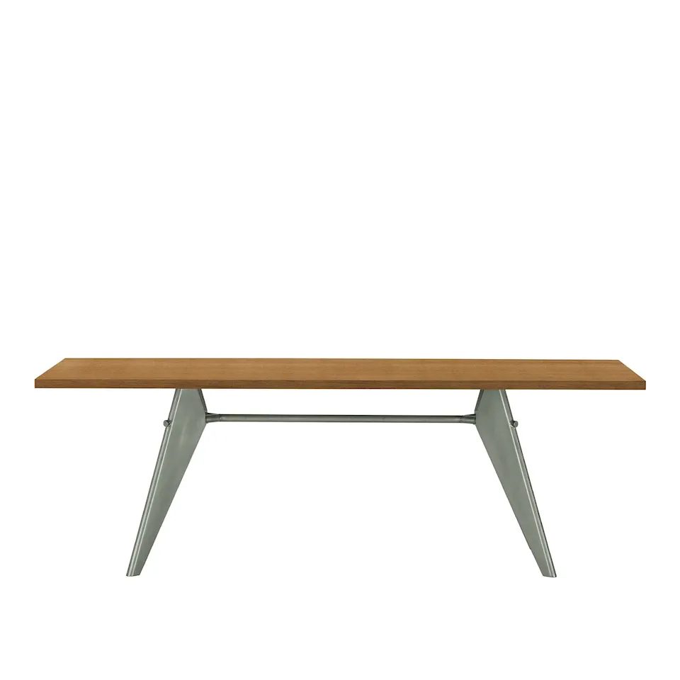 EM Table 240, Base Prouvé Gris Vermeer - Natural Solid Oak