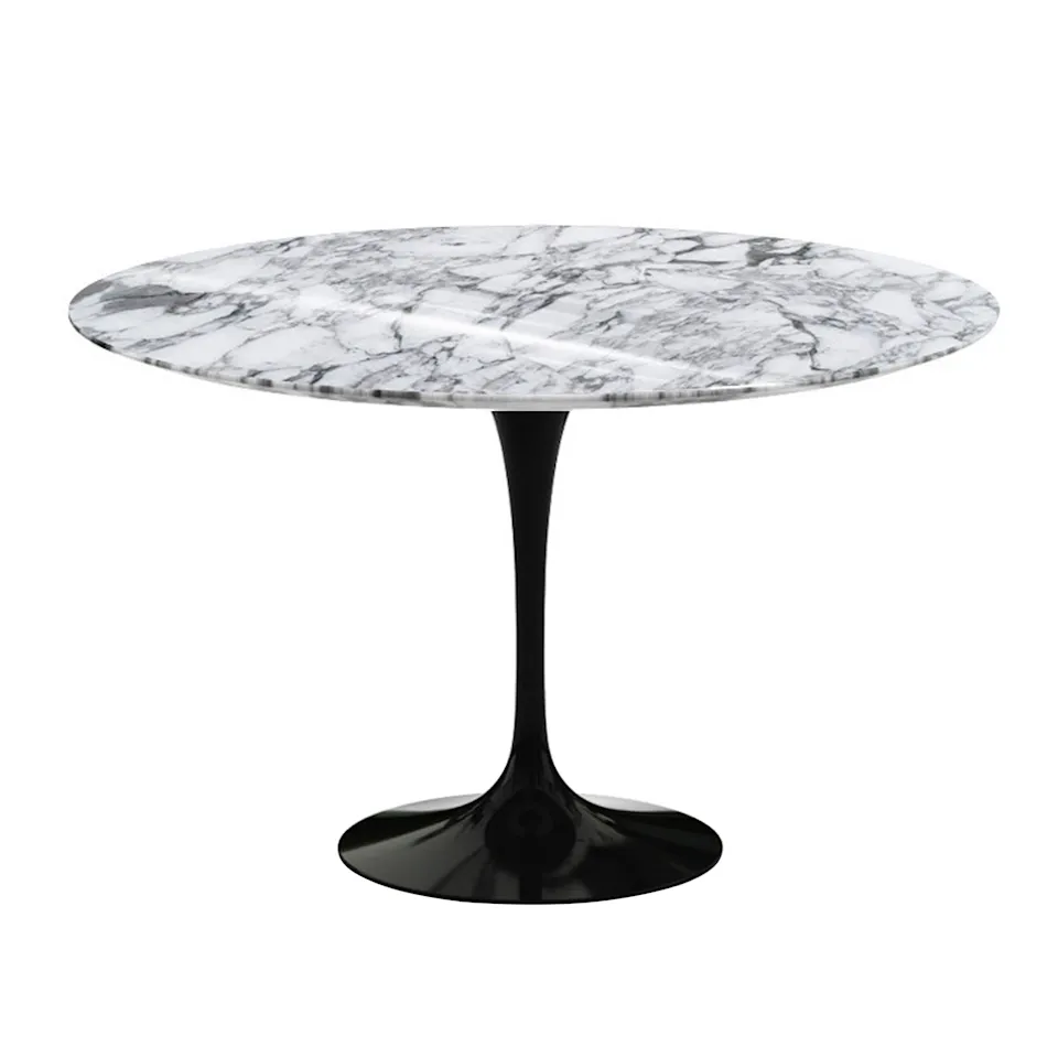 Saarinen Round Table - Dining table, Ø 120 cm, Black frame, matt white Arabescato marble top