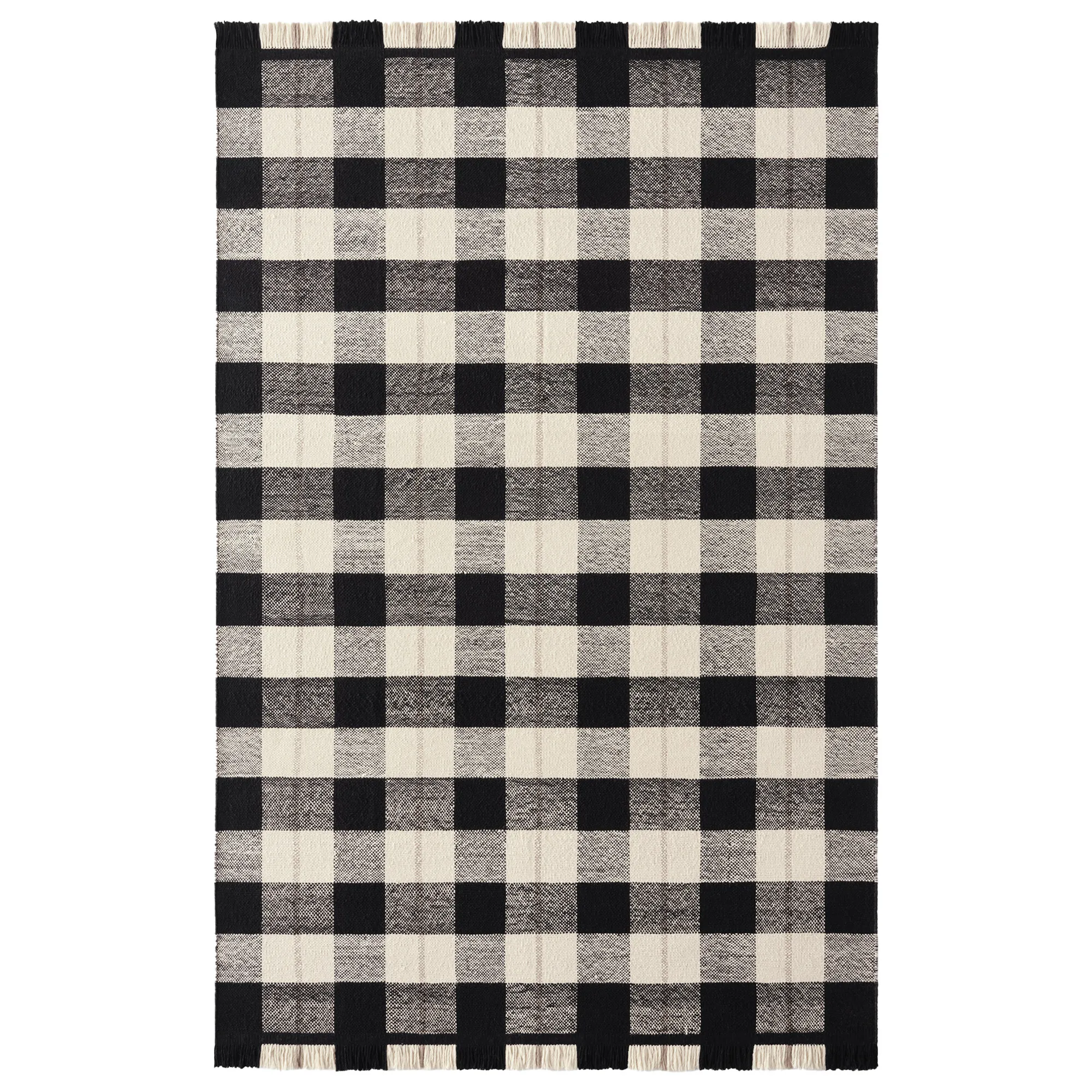 Plaid Black/Cream Wool Rug - 1