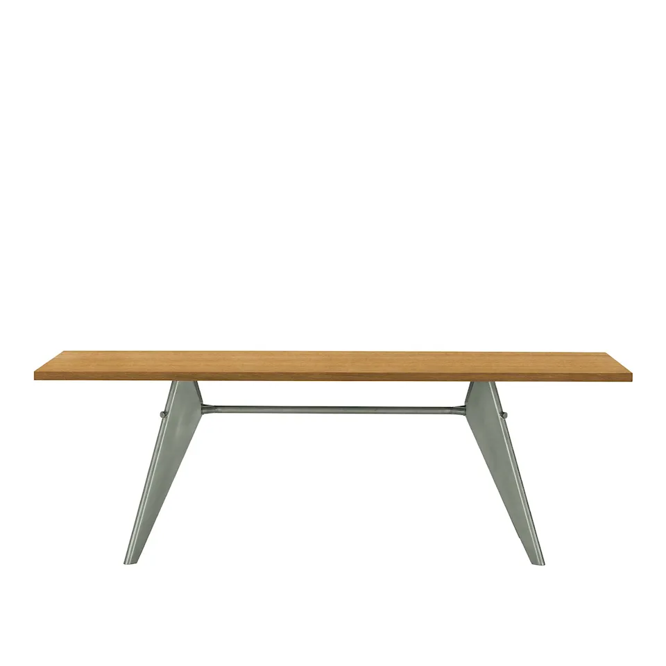 EM Table 260, Base Prouvé Gris Vermeer - Natural Oak Veneer