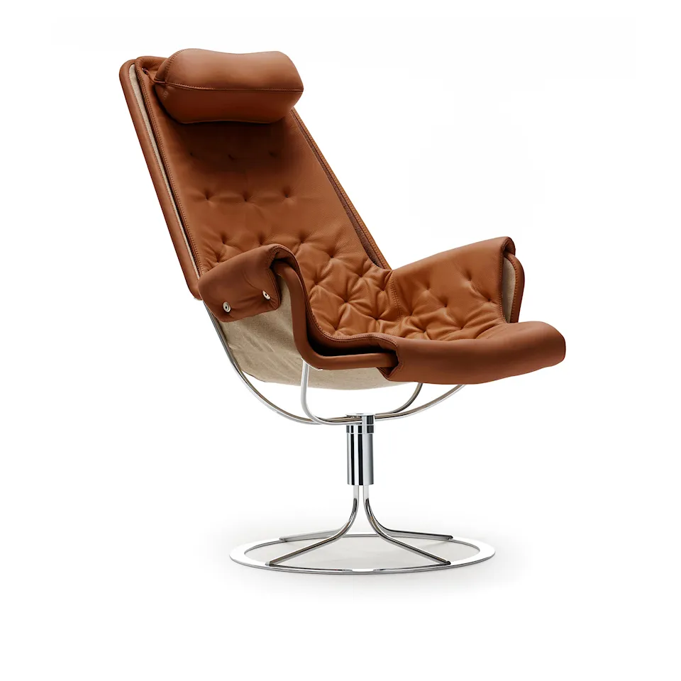 Jetson Armchair, Carrying Fabric Flax 21, Leather Dakota 24 Cognac