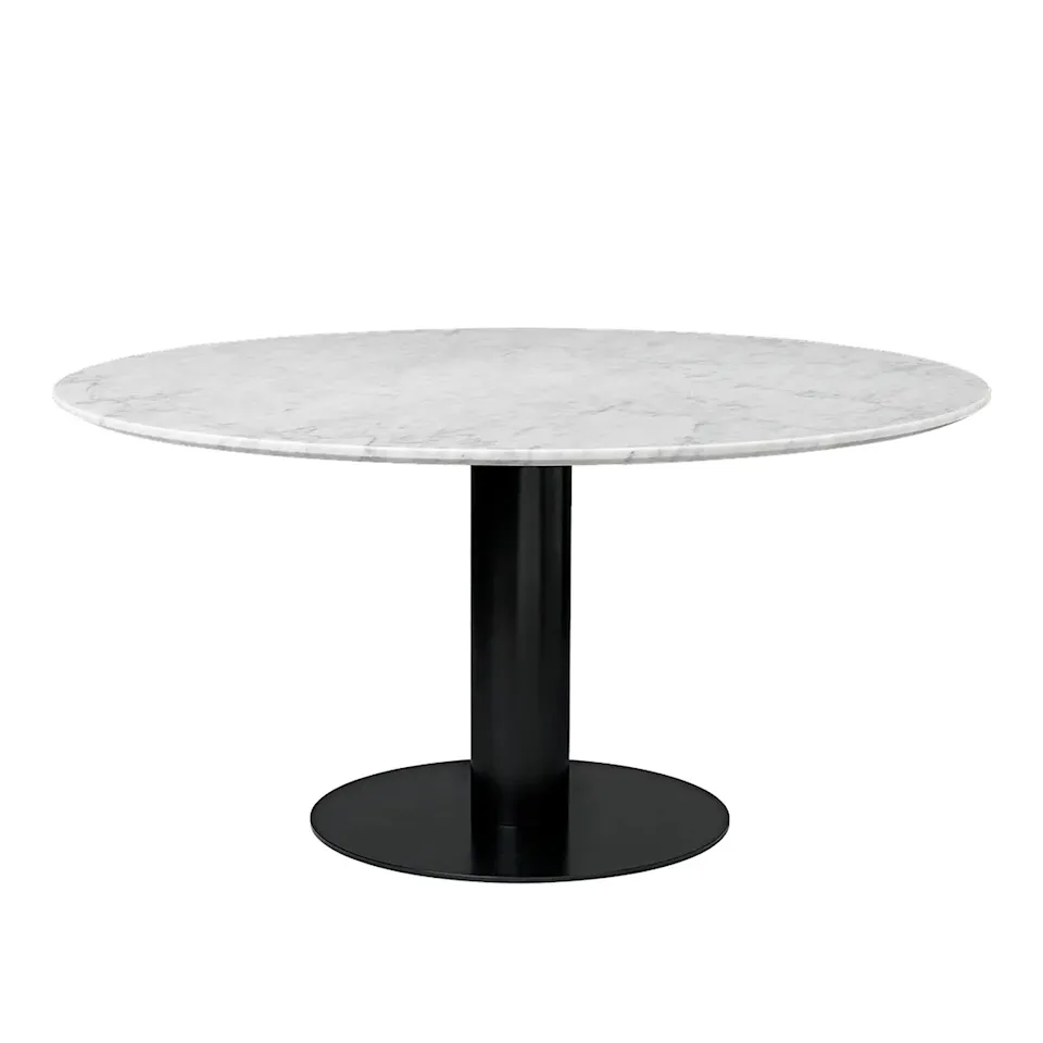 GUBI 2.0 Dining Table, Ø 150 cm, Top: Marble - Bianco Carrara, Base: Black