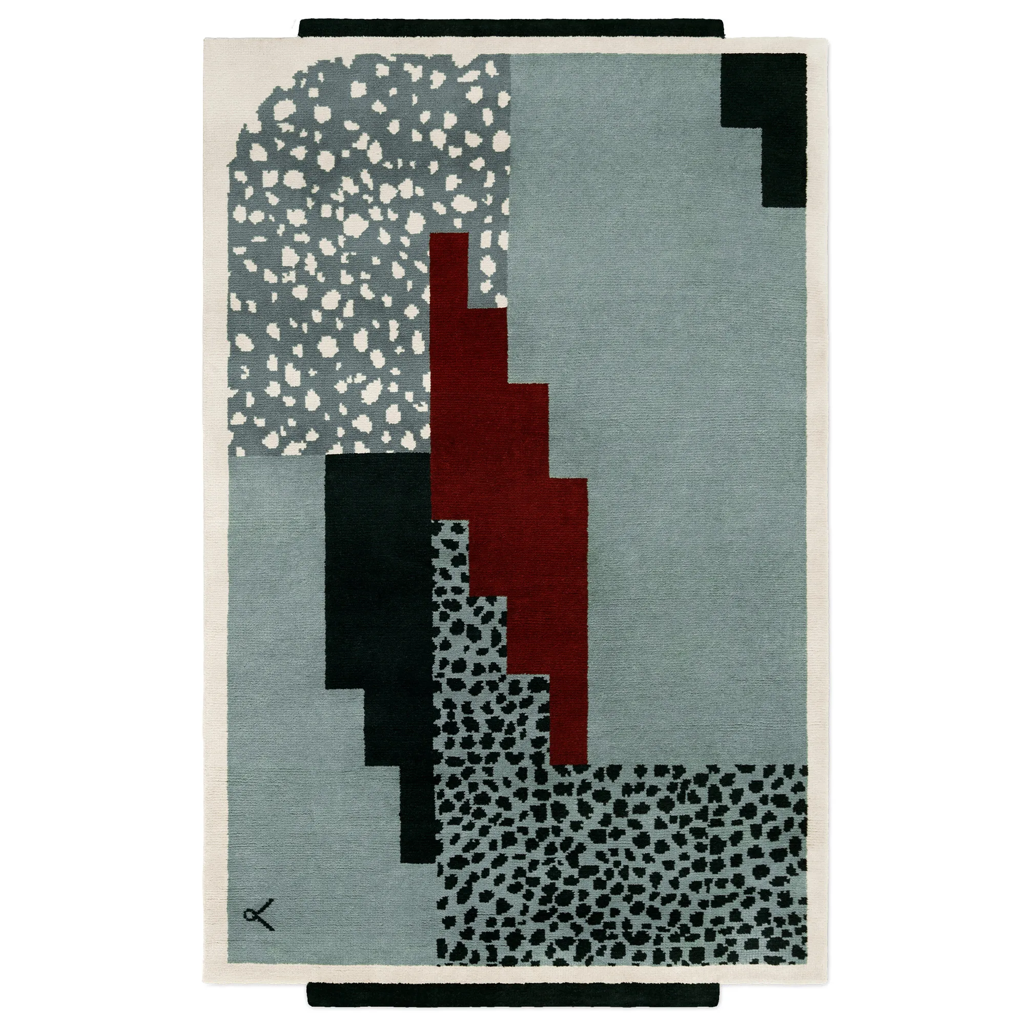 Art Deco 1 Blue Wool Rug - 1