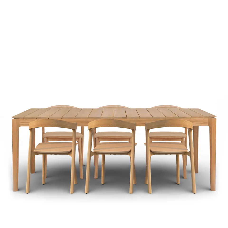 Bok dining set with table 200 x 100 cm & 6 chairs – Teak