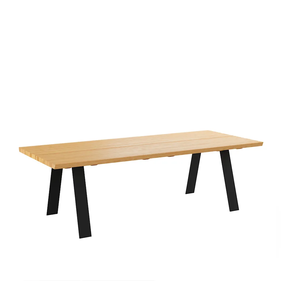 GM 3200 Plank Table, 270 x 100 cm, Tabletop in Oiled Oak, Without additional tabletop, Base in black powder coated steel