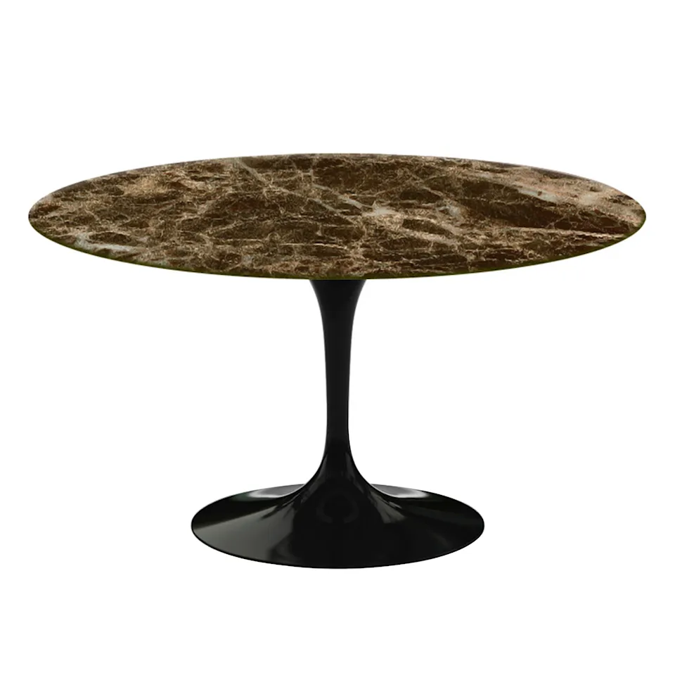 Saarinen Round Table - Dining table, Ø 137 cm, Black frame, glossy brown Emperador marble top