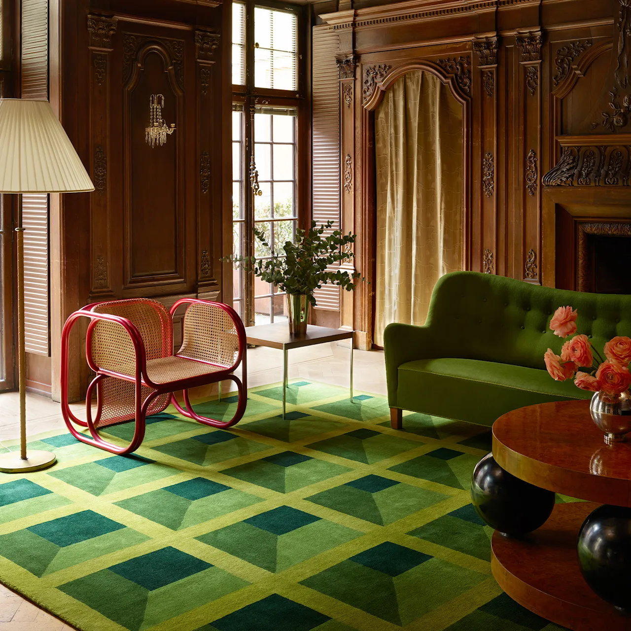 Garden Maze Green Wool Rug
