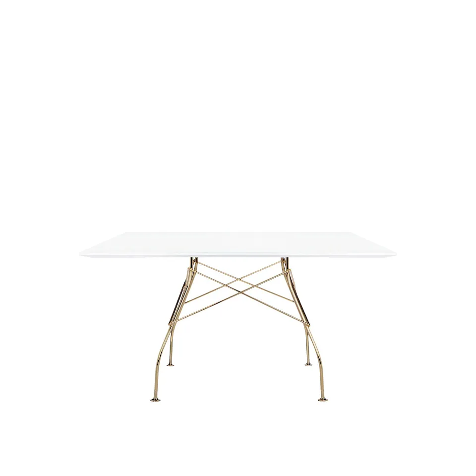 Glossy Square Table 4567 130x130, Gold, White Polyester